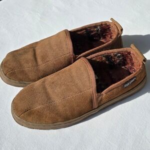 Muk Luks Mens Brown Suede Slip On Slipper Shoes Size 11 Fleece Indoor Outdoor